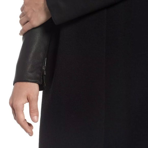 Eileen Fisher 100% Wool Sweater with leather cuffed sleeves - Picture 3 of 13